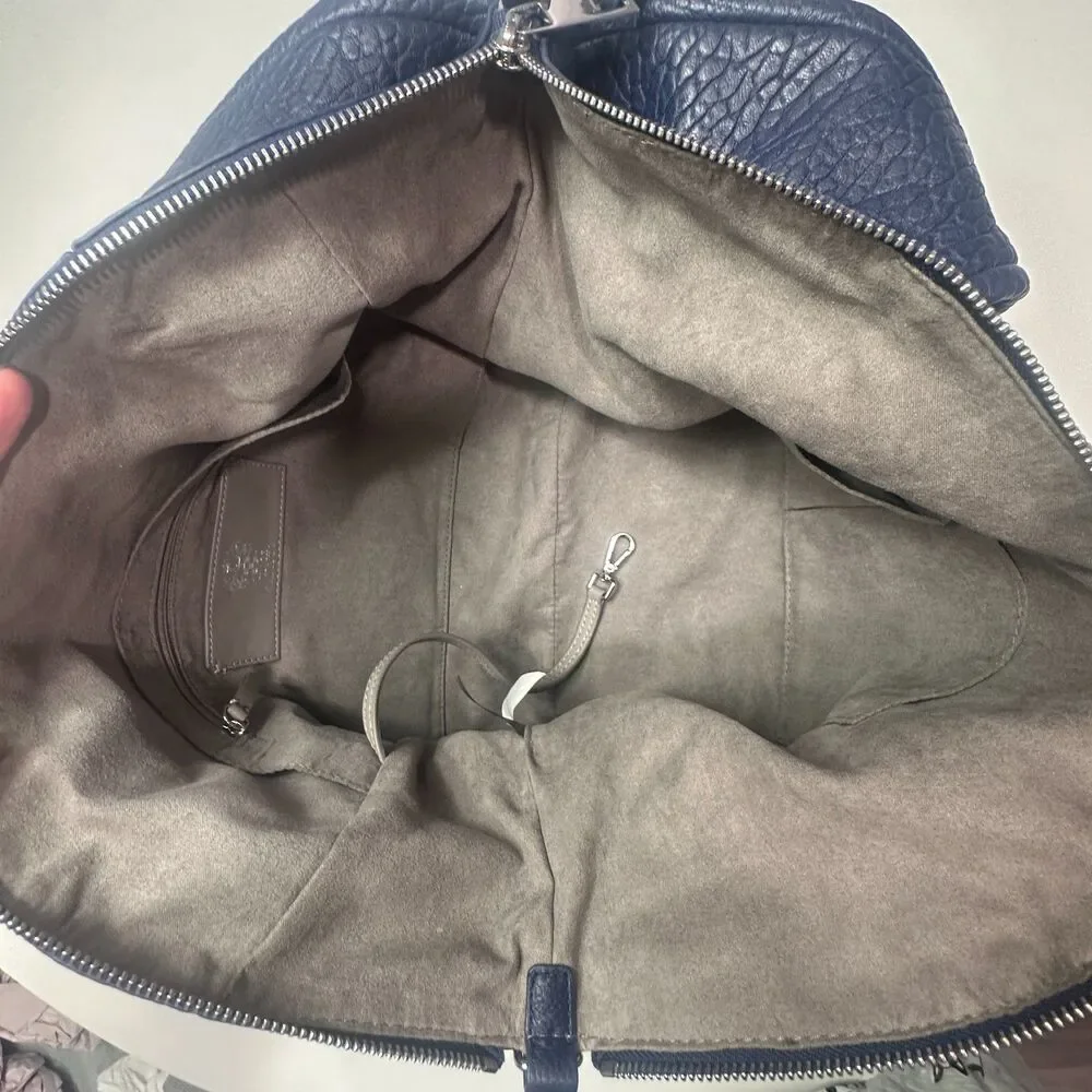 Vince Camuto Deep Indigo Pebbled Leather Hobo Shoulder Bag Silver Hardware Large